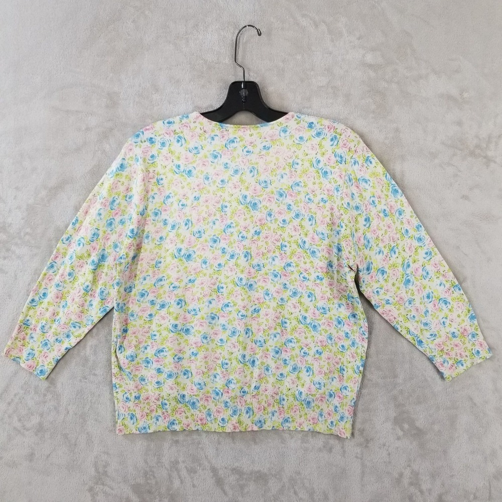 Vtg August Silk Cardigan Women XL Floral Button Front Knit Sweater Cottagecore - Picture 3 of 9